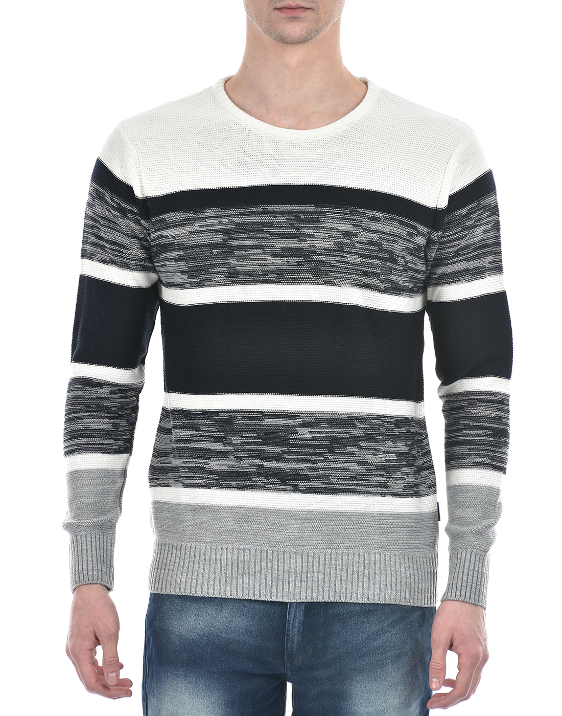 Numero Uno Men Striped Grey Sweater